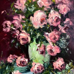 Natura statica cu trandafiri roz