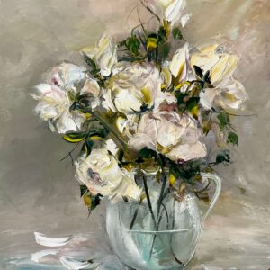 Transparente gri cu petale albe