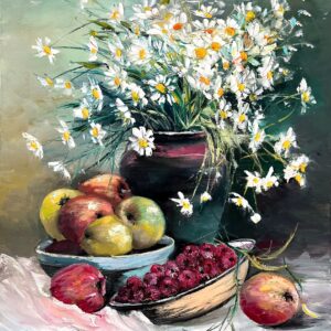 Natura statica cu flori si fructe